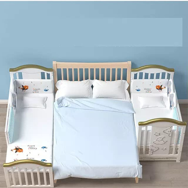 Kołyska dla dziecka z moskitierą z drewna 1.2 M i stół z pieluchami, zestaw pościeli, łóżko boczne, łóżeczko dziecięce