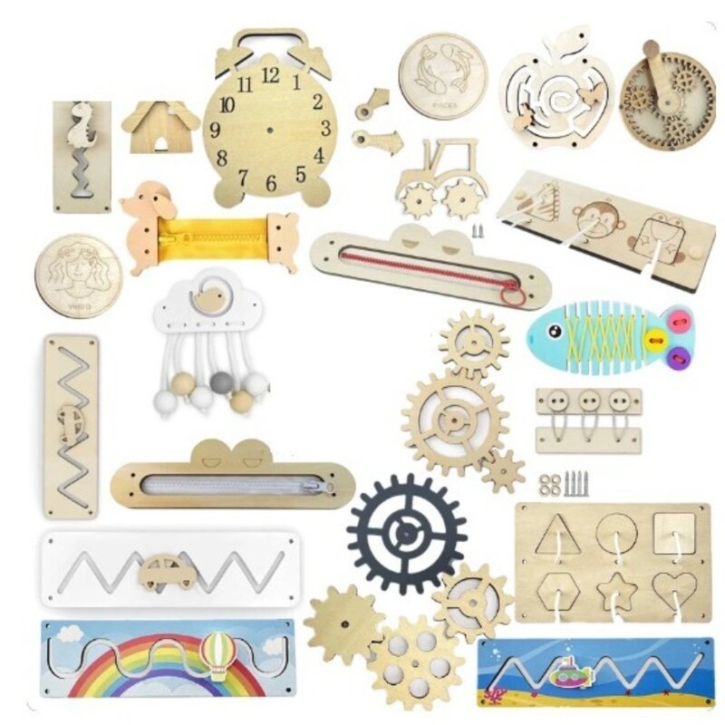 Educação Infantil Busy Board Toy para Crianças, DIY Acessórios, Zipper Ensino Aids, números de madeira, Montessori Toy, Novo