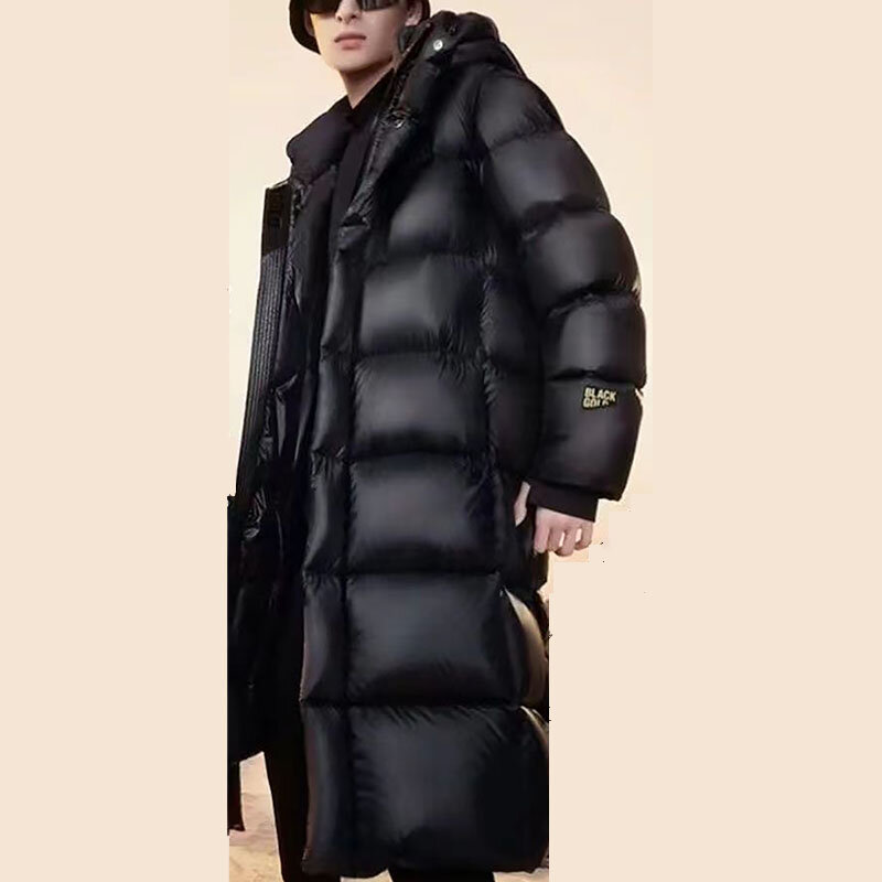 남성용 화이트 덕 플러시 두꺼운 다운 코트, 블랙 롱 후드, 캐주얼 아우터, 패션 카디건, 따뜻한 남성 재킷, 2022 겨울