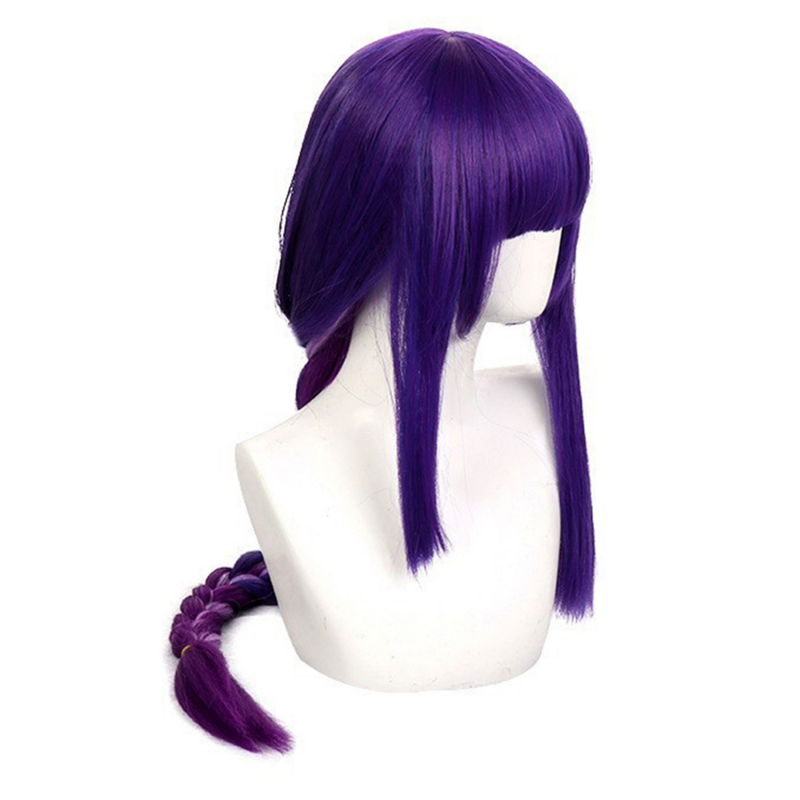 Genshin Purple Raiden Peruca trançada geral, Couro cabeludo simulado, Animação Cosplay, Festa de Halloween