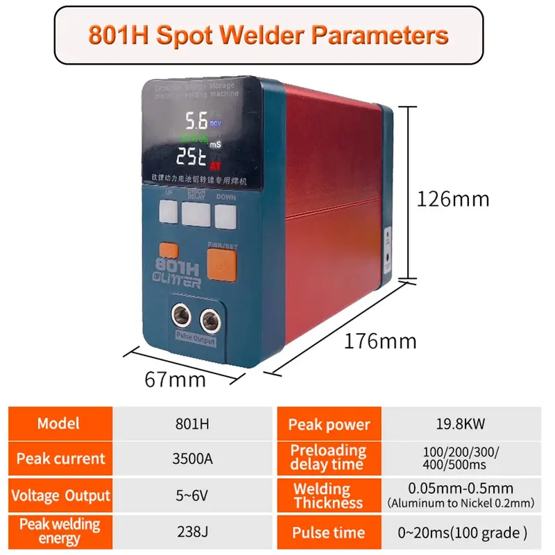GLITTER Kit Wleder Spot kapasitor 801H, mesin las titik kapasitor 3500A 21kw aluminium Ke baterai nikel 110-220v