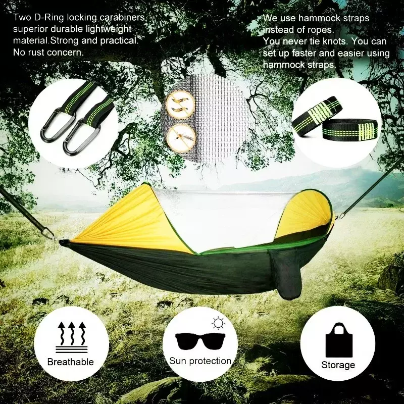 Camping Hammock สุทธิ,เปลญวนร่มชูชีพที่มี500ปอนด์ Super ไนลอนน้ำหนักเบาสำหรับ Camping ท่องเที่ยวเดินป่า