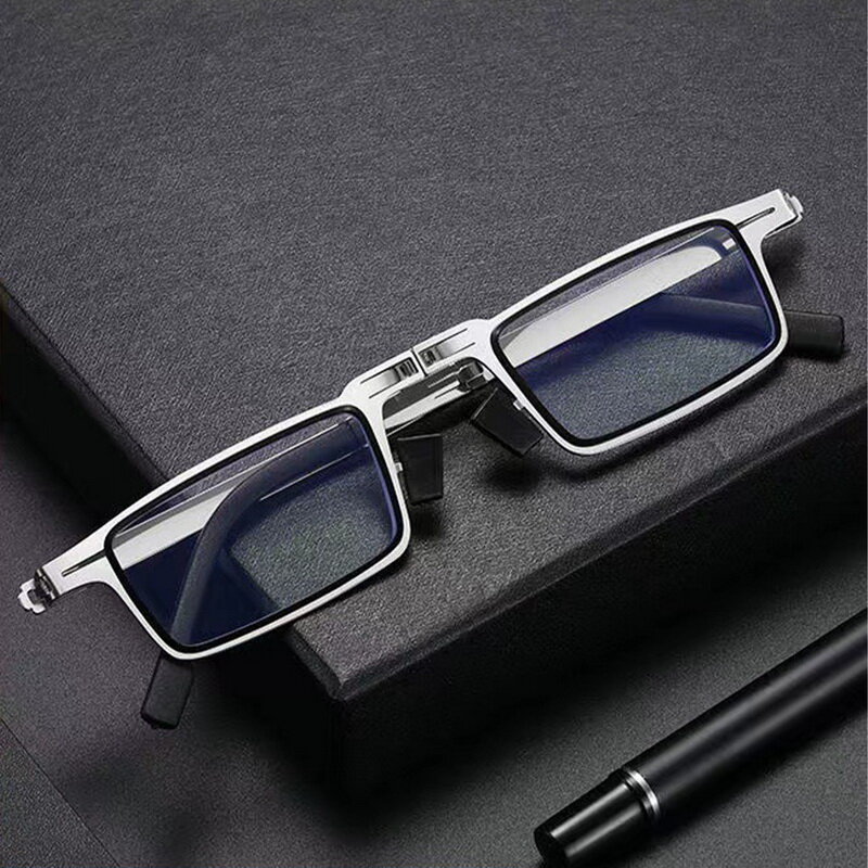 Portable Smart Folding Lesebrille Blau Licht Blockieren Für Männer Metall Runde Platz Ältere Brillen Dioptrien Presbyopie Gafas