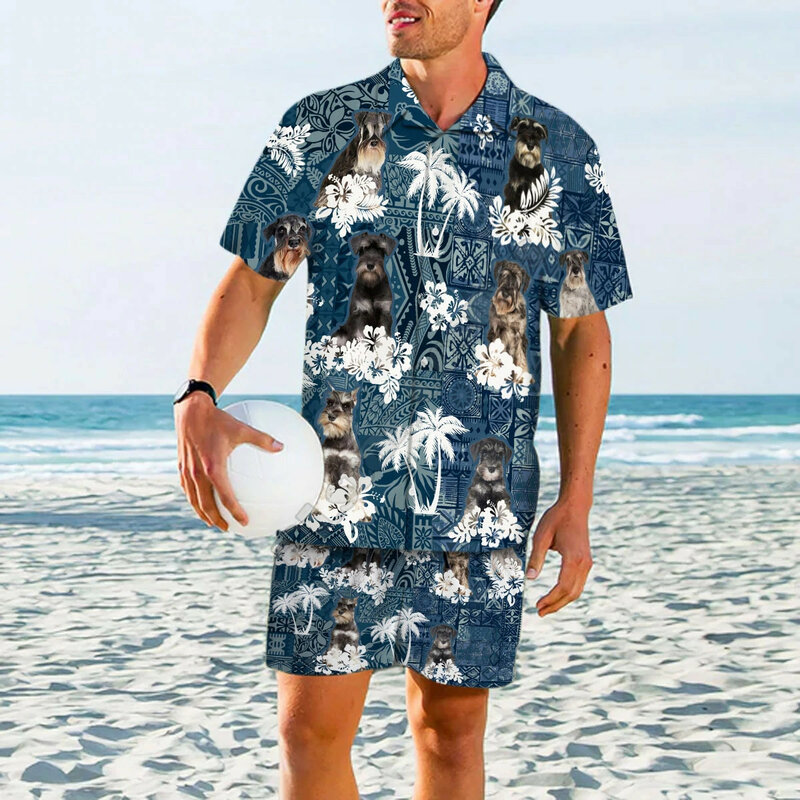 PLstar Cosmos koszula lato sznaucer hawajski zestaw 3D drukowane koszula hawajska + spodenki plażowe mężczyźni dla kobiet śmieszne ubrania dla psów