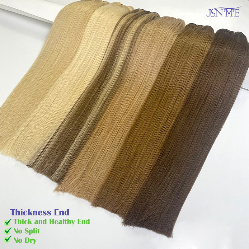 JSNME Straight Weft Extensions European Remy Real Human Hair Weft Bundles Sew In Weft Extensions Brown Blonde 14"-24" For Woman