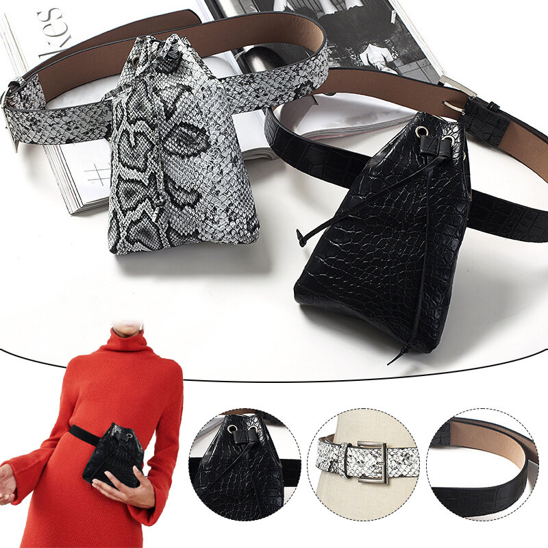 Bolsa de cintura padrão de serpente medieval com cinto para mulheres, couro PU retro serpentina, porta-moedas, cinto de ombro, sacos cruzados diagonais