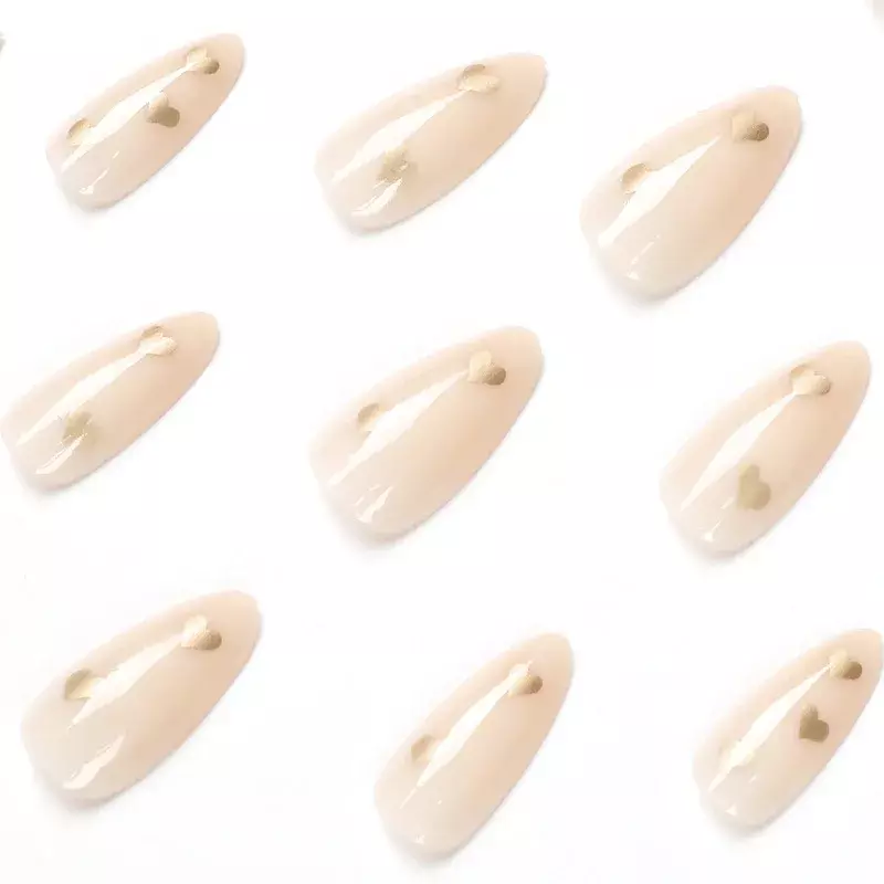 24Pcs/Box Gold Heart Fake Nails Press on  False  Nail Tips with Glue Sticker  Set    Art