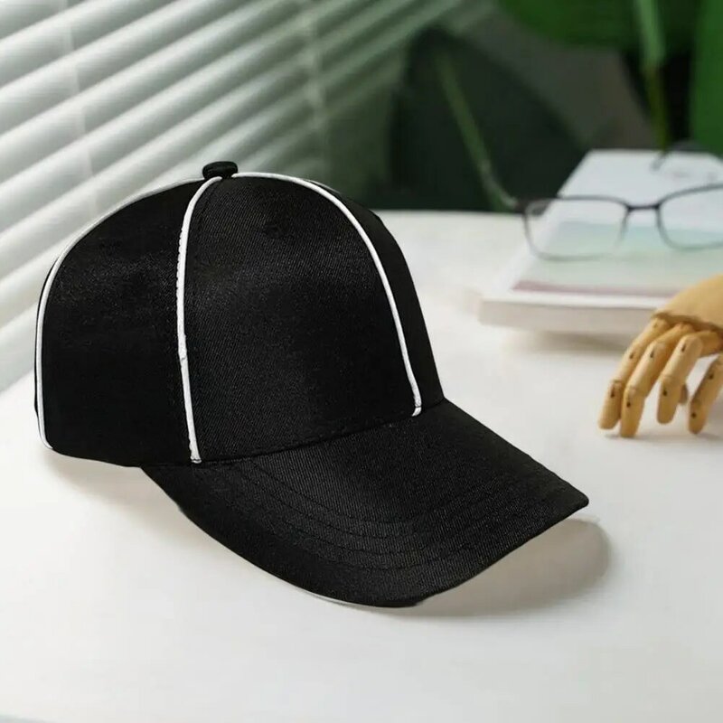 Unisex Black Baseball Hat Long Brim Fasten Tape Adjustable Ponytail Hole Sunscreen Washable Sport Training Referee Hat Headwear