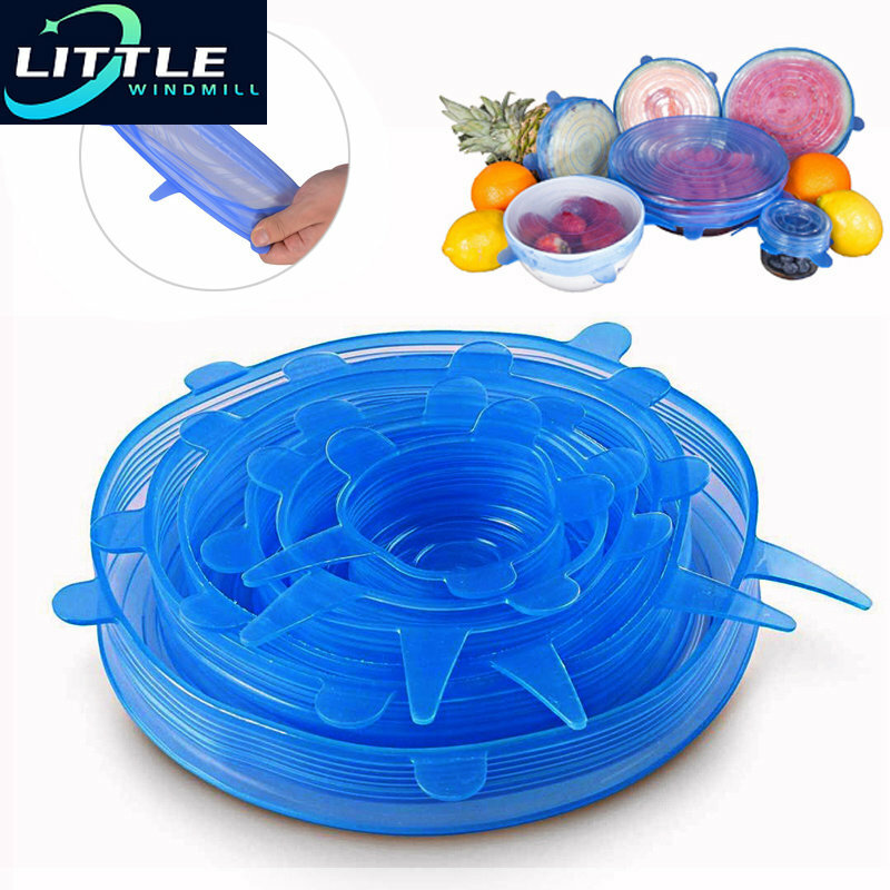Cubierta elástica de silicona Universal para mantener la frescura, juego de 6 piezas, película de sellado reutilizable para alimentos y frutas de cocina