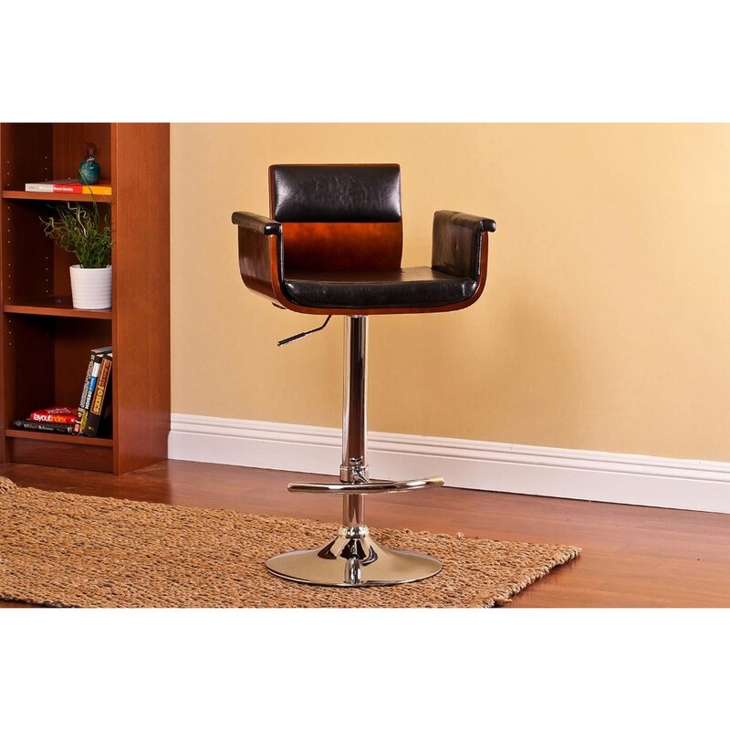 Obrotowy stołek barowy AC Pacific o regulowanej wysokości - nowoczesne krzesło pubowe z blatem kuchennym z amortyzowanym siedziskiem, podłokietnikami i oparciem, 24"-33"