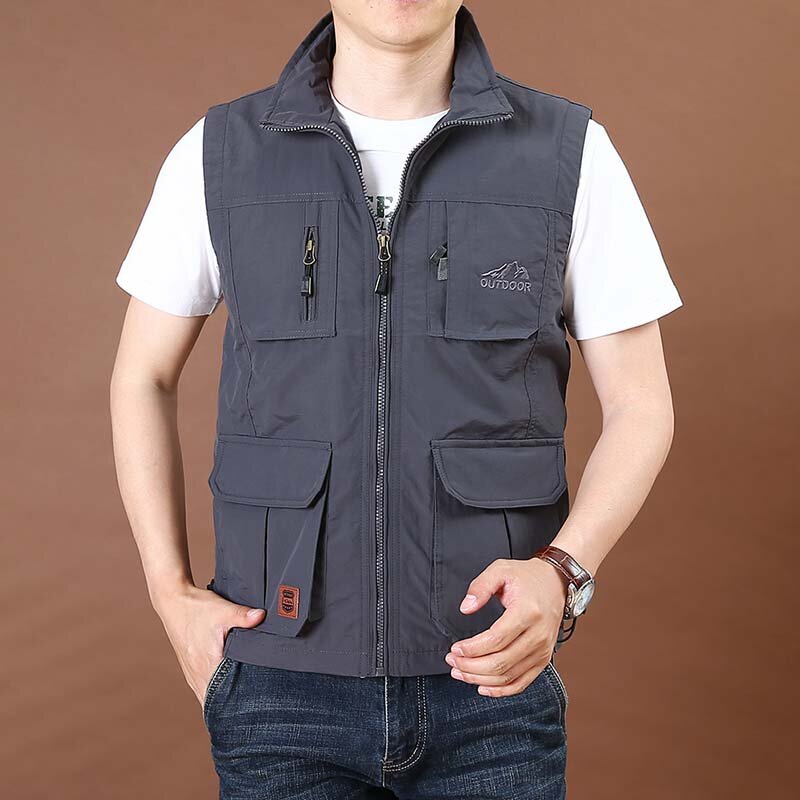 Men's Vest Sleeveless Jackets Summer Multi Pocket Vests Mens Designer Stand Collar Jacket Suitable For Outdoor Hunting Fishing