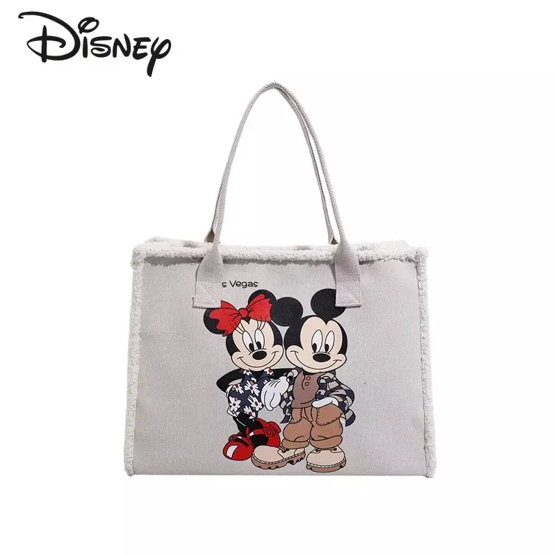 Disney Mickey tas tangan wanita, tas belanja kapasitas besar kasual kanvas modis dan berkualitas tinggi, tas komuter modis untuk wanita