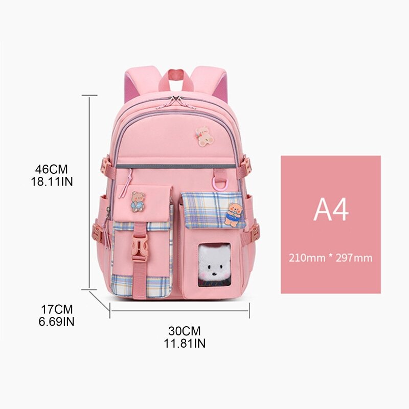 Multi-Pocket School Backpack Nylon Daypack Casual Bookbag for Girls Children