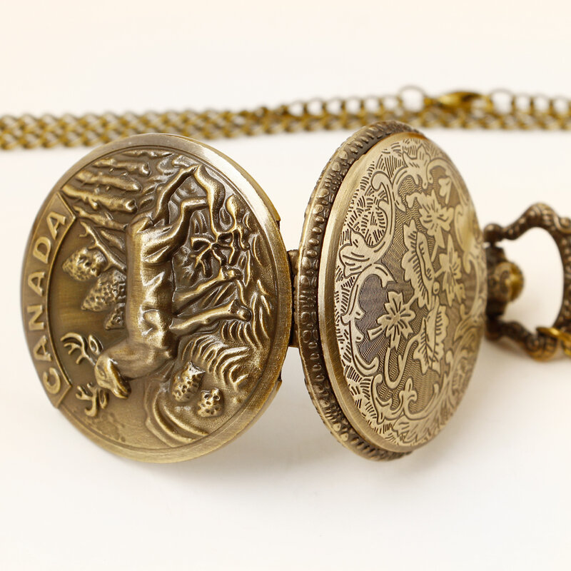 Reloj de bolsillo de cuarzo tallado de alce, exquisito collar Retro, reloj de cadena, regalo de recuerdo para hombres, mujeres y niños