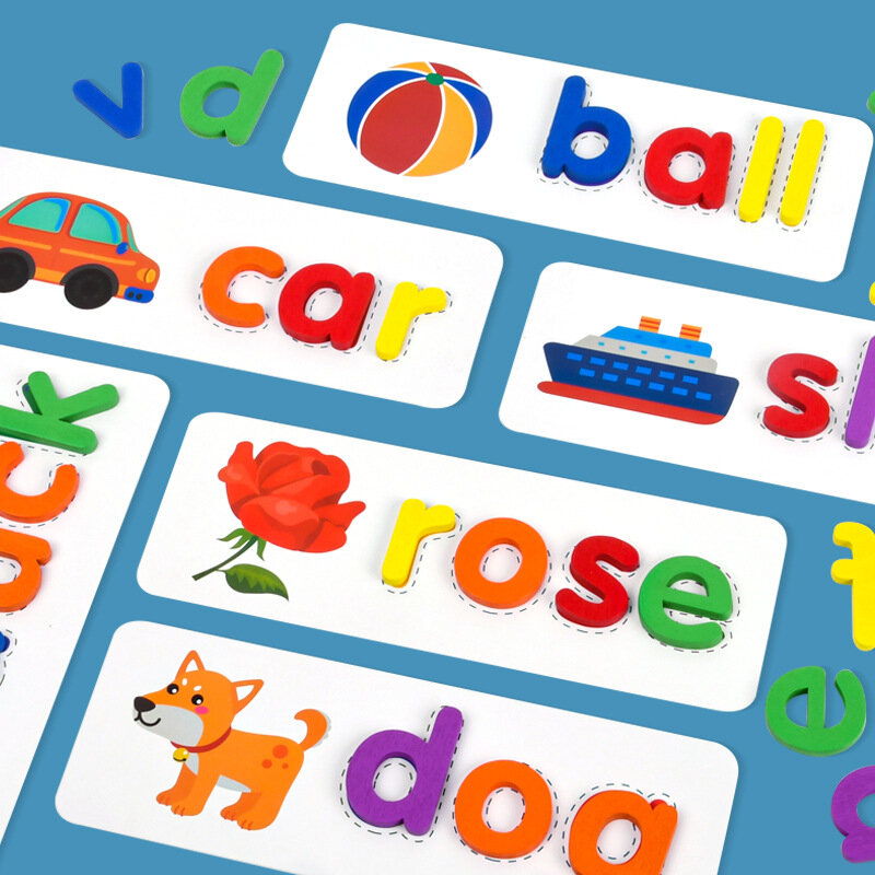 26 esercizi di ortografia della carta dell'alfabeto inglese giocattoli di Puzzle 3D giochi di memoria di ortografia per bambini giocattolo educativo in legno colorato