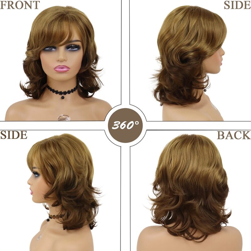 Elegant Long Wig for Women Synthetic Blonde Ombre Brown Hair Curly Wig Natural Stylish Ladies Wig with Bangs Daily Cosplay Party