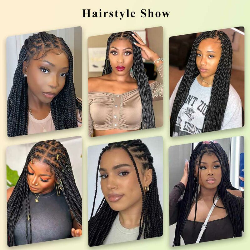 Incoo 36" Large Box Design Braided Wigs for Black Women Full Lace Square Knotless Synthetic Lace Pure Handmade Braided Wig