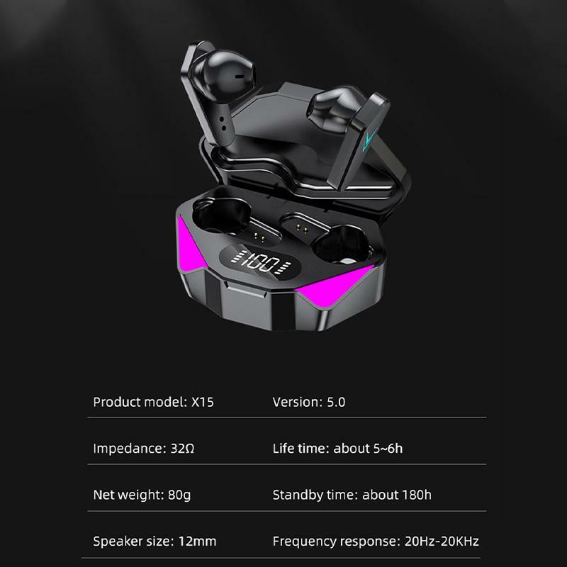 X15 TWS Gaming Earbuds auricolari Bluetooth Wireless con microfono Bass Audio Sound Positioning 9D Stereo Music HiFi Headset per Gamer