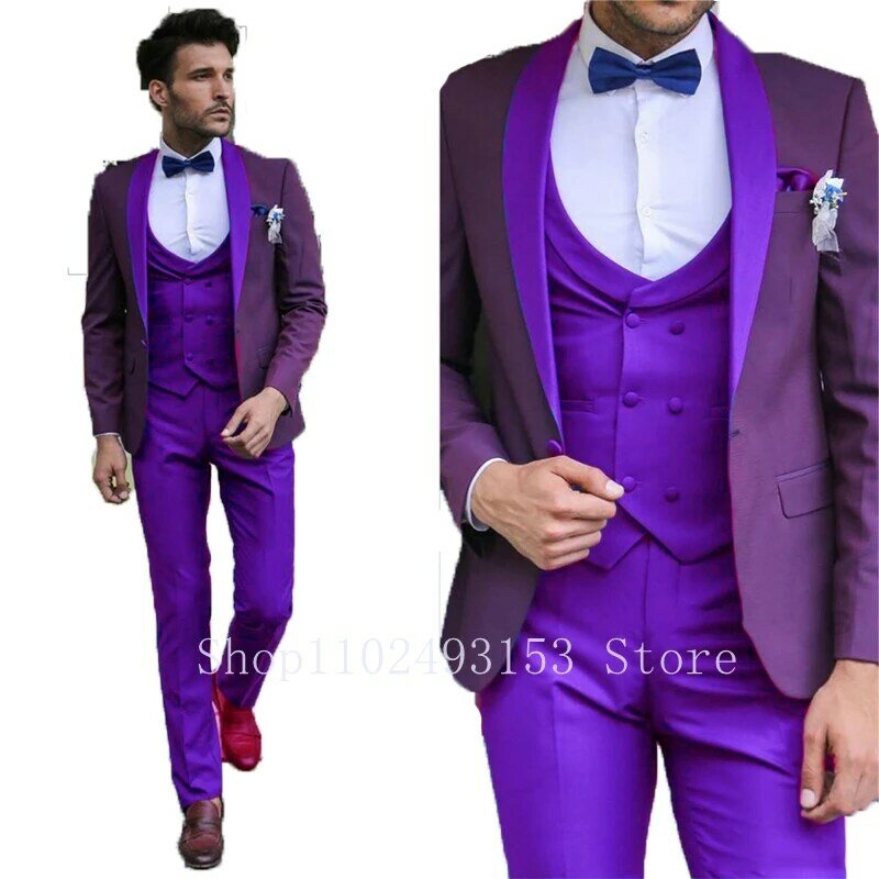 2023 New Fashion Male Suits Slim Fit Casual Shawl Lapel 3 Pieces Men Suits Groom Tuxedos Blazer+Vest+Pants Costume Homme Mariage