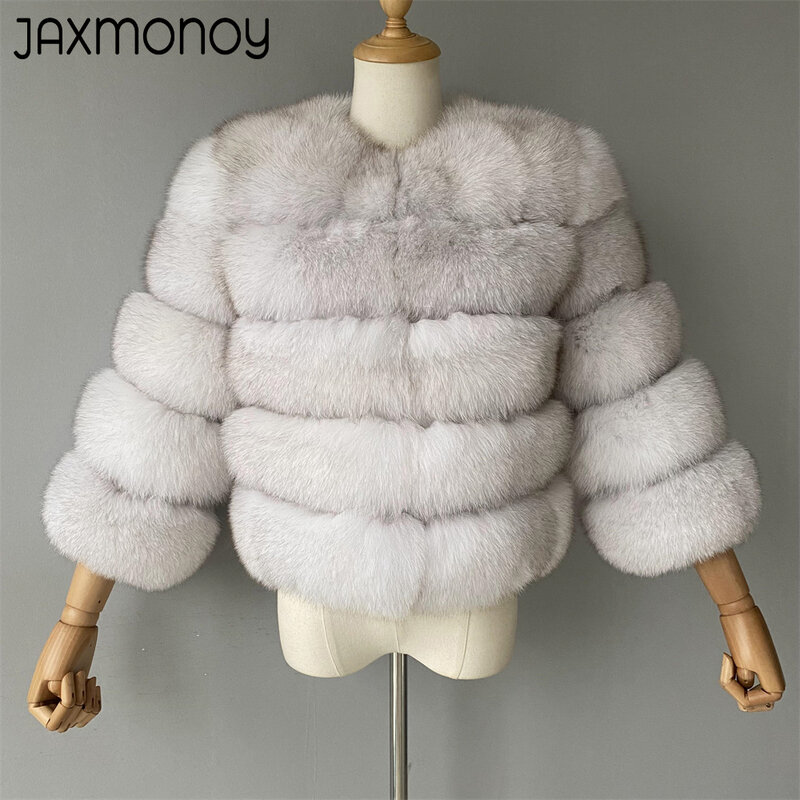 Jaxmonoy Women's Real Fur Coat Ladies Classic Short Style Natural Fox Fur Coat Girl Winter Thicken Warm Fur Jacket Luxury Female