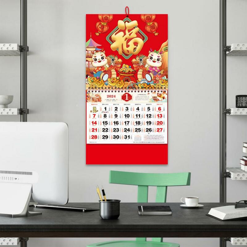 Calendriers Muraux du Nouvel An Chinois 2024, Design Dragon Traditionnel pour la Décoration de la Maison, Planification de l'Année Lunaire 2024