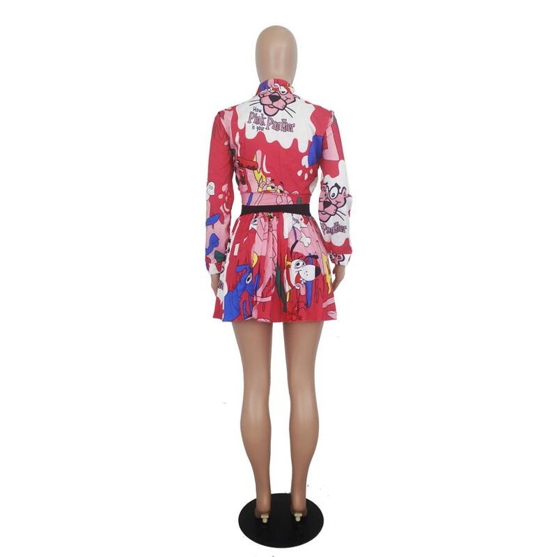 women fashion cartoon print skirt suit long sleeve sexy 2 pieces outfits for women set outfits DD9155
