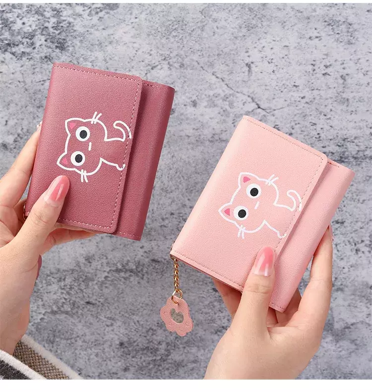 Korean New Women's Wallet Cute Kitty Wallet Cartoon Zero Wallet Button Simple 30% Discount Card