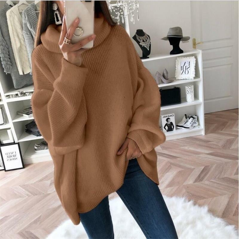 Women's Sweater 2023 Autumn And Winter New European And American Solid Color High Neck Knitted Top
