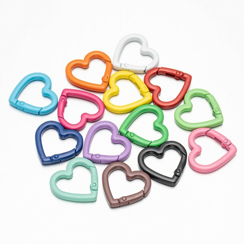Heart Shape Metal Mosquetão, Openable Keychain, Hook Ring, DIY Keyrings, Fazer Jóias, Connector Craft Acessório, 21mm, 25mm, 5Pcs