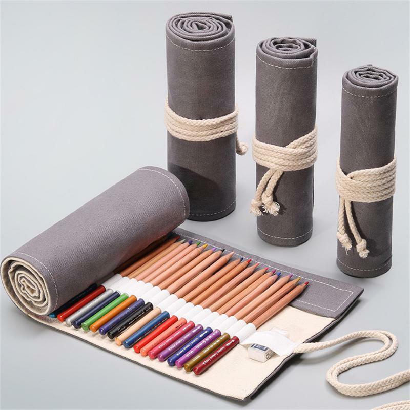 Staacquering-Sac de rangement pour prise élastique, gain de place, matériel en toile, a de nombreuses utilisations, étui à crayons, fil gris optimiste, 12 trous