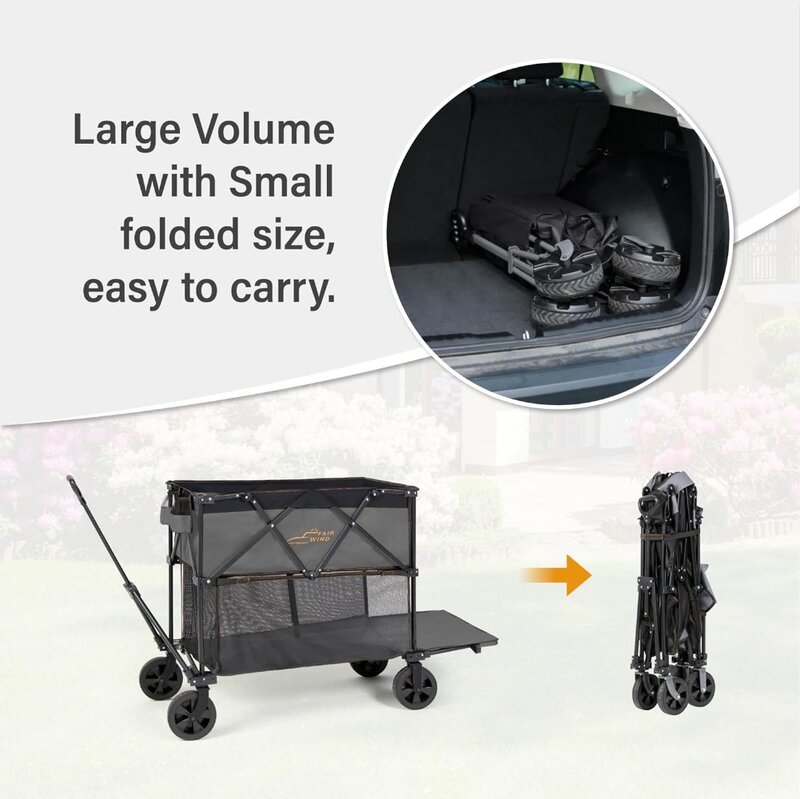Double Decker Wagon, 54" Extra Long Extender Wagon 450Lbs Weight Capacity, 400L Capacity Collapsible Foldable Heavy Duty Wagon
