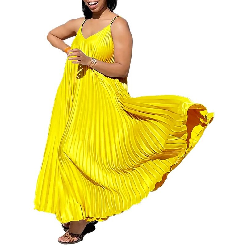 Vestido fino amarelo com decote em O feminino com cinta de espaguete, elegante vestido de festa, moda sexy, novo, 2024