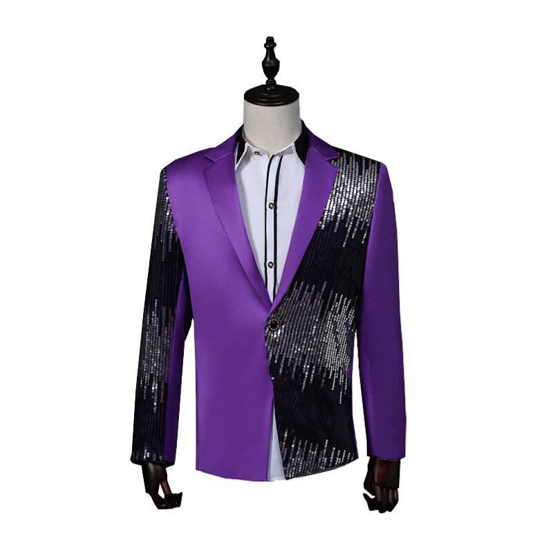 Men's Embroidery Color Matching Gradient Sequined blazer  Host Mc Stage Performance Photo Studio Photography   blazer