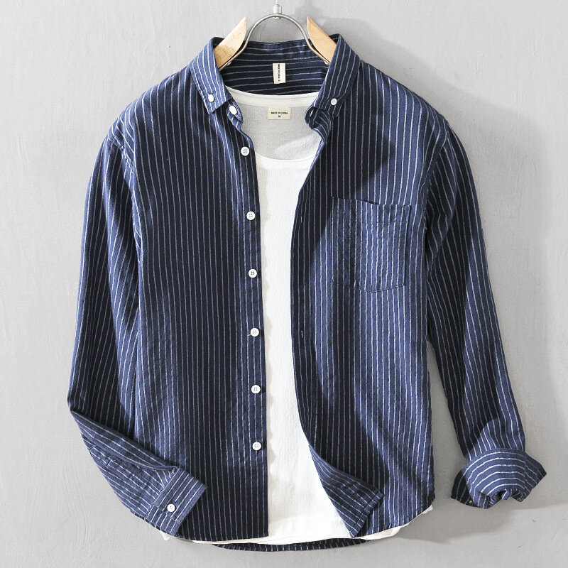 A912 Classic Striped Shirts For Men Spring New Fashion Clothing Simple All-Match Loose Casual Korean Style Handsome Tops Male