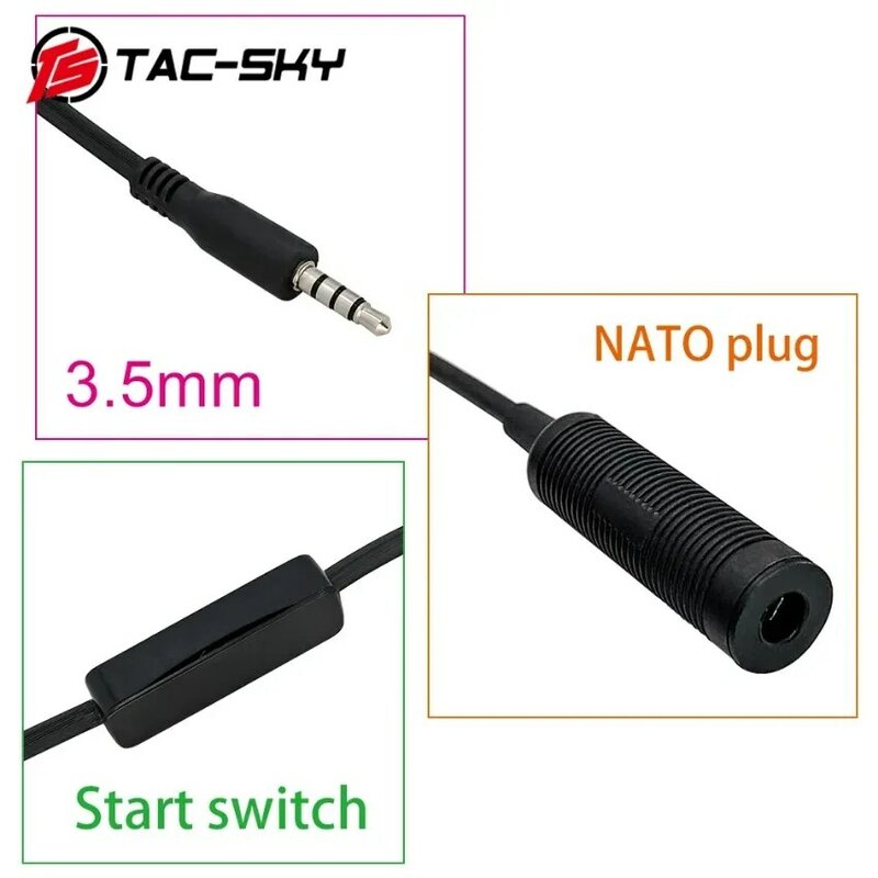TAC-SKY fone de ouvido tático peltor comtac msa original compatível adaptador ptt mini telefone ptt plug 3.5mm versão