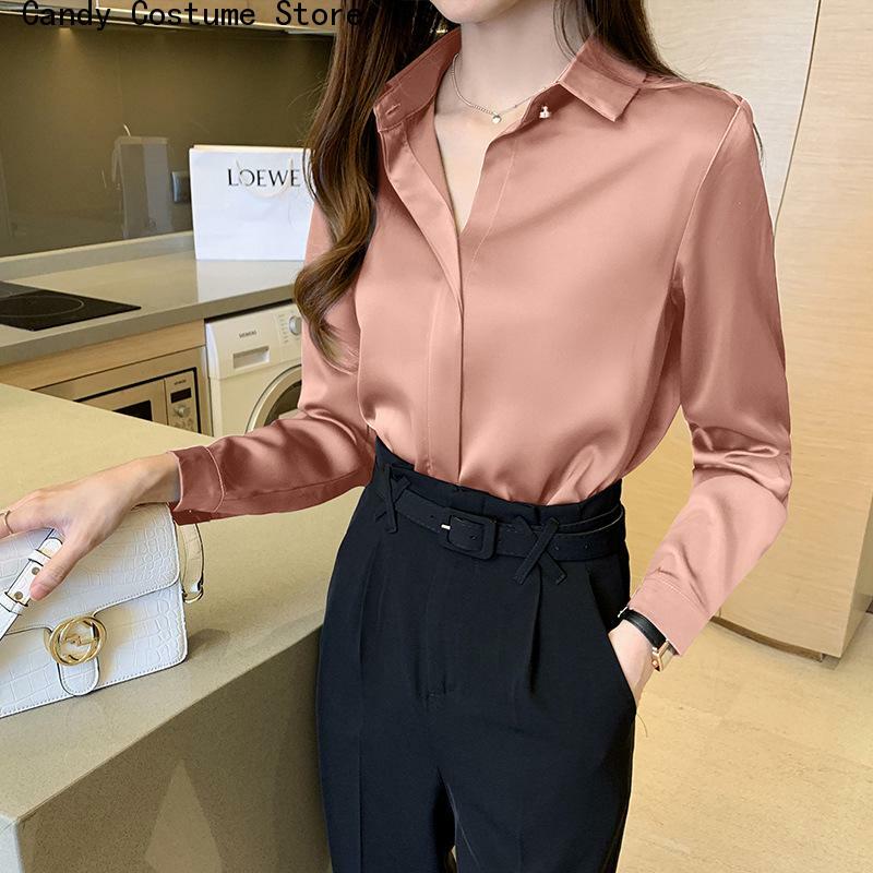 Basic Ladies Tops OL Women Clothing Silk Women's Shirt Long Sleeve Fashion Woman Blouses Satin Top Female Shirts and Blouse