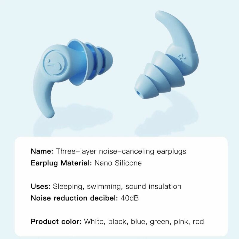 재사용 가능한 실리콘 소음 방지 귀마개, 소음 감소, 방수 수영 귀 보호대, 부드러운 소리 차단 귀마개