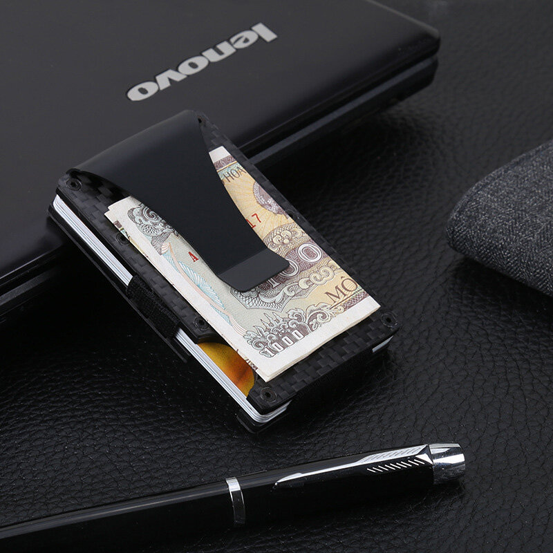 DIENQI – porte-cartes en Fiber de carbone, Mini porte-monnaie en aluminium, métal RFID magique pour hommes