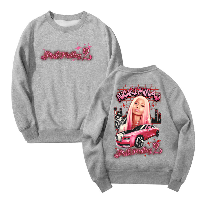 Nicki Sweatshirt Minaj Pink Friday 2, baju Hip Hop pria wanita, pakaian jalanan lengan panjang leher Crewneck tur 2024