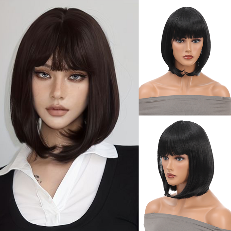 XG wig bob pendek wanita, bob set berbagai gaya dan warna 12 inci modis alami simulasi