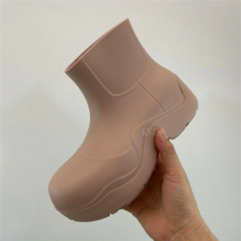 Spring New Round Toe Increased Thick-soled Rain Boots Women's Ankle Boots Waterproof Flat Fashion Casual Short Boots Women 2024