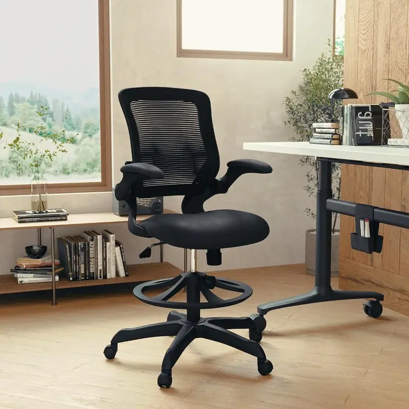 Bürostuhl mit drehbarer Rückenlehne mit verstellbaren Knöchel schlaufen, Lordos stütze und Sitzhöhe, ergonomischer Netz stuhl, schwarz