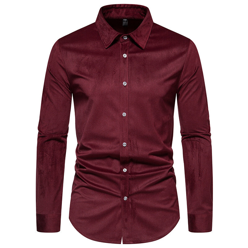 2023 sztruksowe koszule z długim rękawem męskie jesienne New Business Casual dopasowana sukienka koszule dla mężczyzn solidny kolor koszule eleganckie