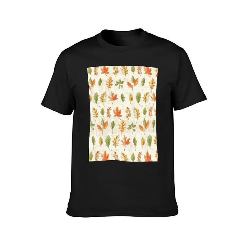 Camiseta Masculina de Outono Folha Padrão, Tamanhos Grandes, Personalizável