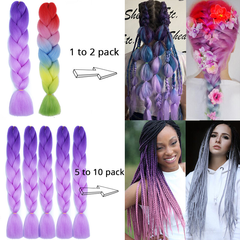 24 ''100G Synthetische Jumbo Vlechten Haar Ombre Rainbow Hair Extensions Festival Jumbo Haak Hair Weven Doos Vlechten Haarstukken
