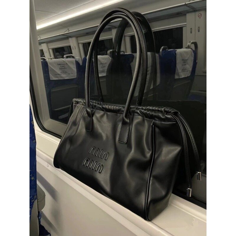 Fashion Drawstring Handbags PU Women's Crossbody Large Capacity Tote Bag Shopper Waterproof Solid  Shoulder Bags for Women