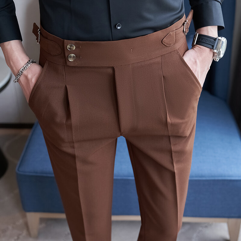 Celana panjang kasual pria, celana panjang regang ketat lembut untuk bisnis kantor sosial pekerja pesta wawancara pernikahan 38-28