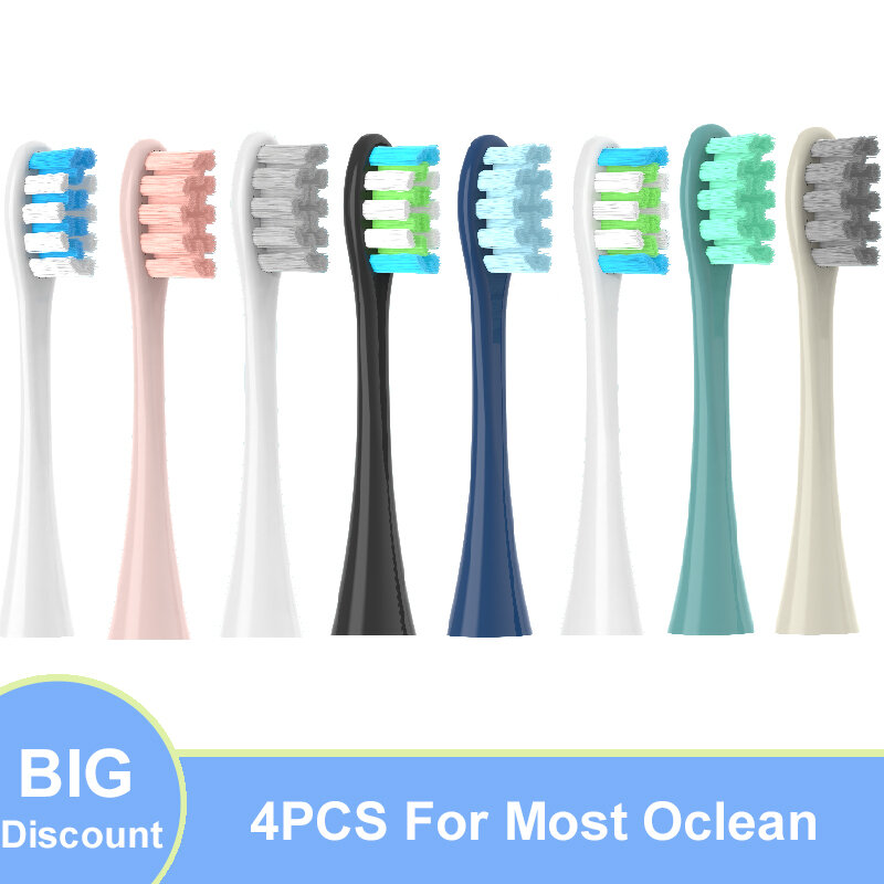4 cabeças de substituição dos pces para o fluxo de oclean/x/x pro/z1/f1/um/ar 2/se cabeças de escova macio dupont sonic escova de dentes cerdas de vácuo
