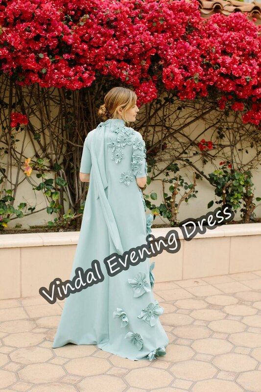 فستان سهرة بياقة شيفون للنساء ، حمالة صدر أنيقة مدمجة ، نصف كم ، طول أرضية بخط واحد ، المملكة العربية السعودية ، أنيقة ،