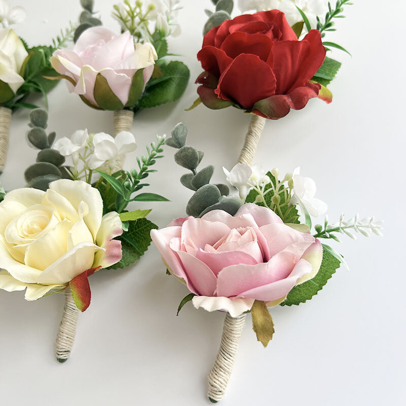 Boutonniere kwiaty ślubne przypinki na nadgarstek akcesoria chłopaka bransoletka druhny bal imprezowa dekoracja ślubna pana młodego